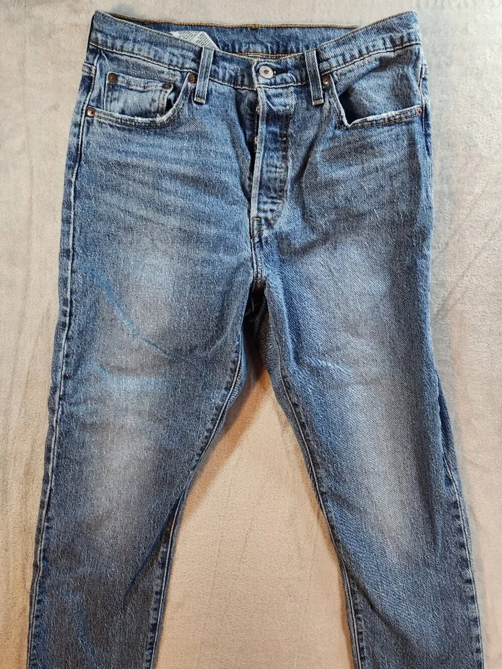 Levis 501 Skinny Jeans Womens W29 Cropped Blue Wash High Rise Button Fly Stretch